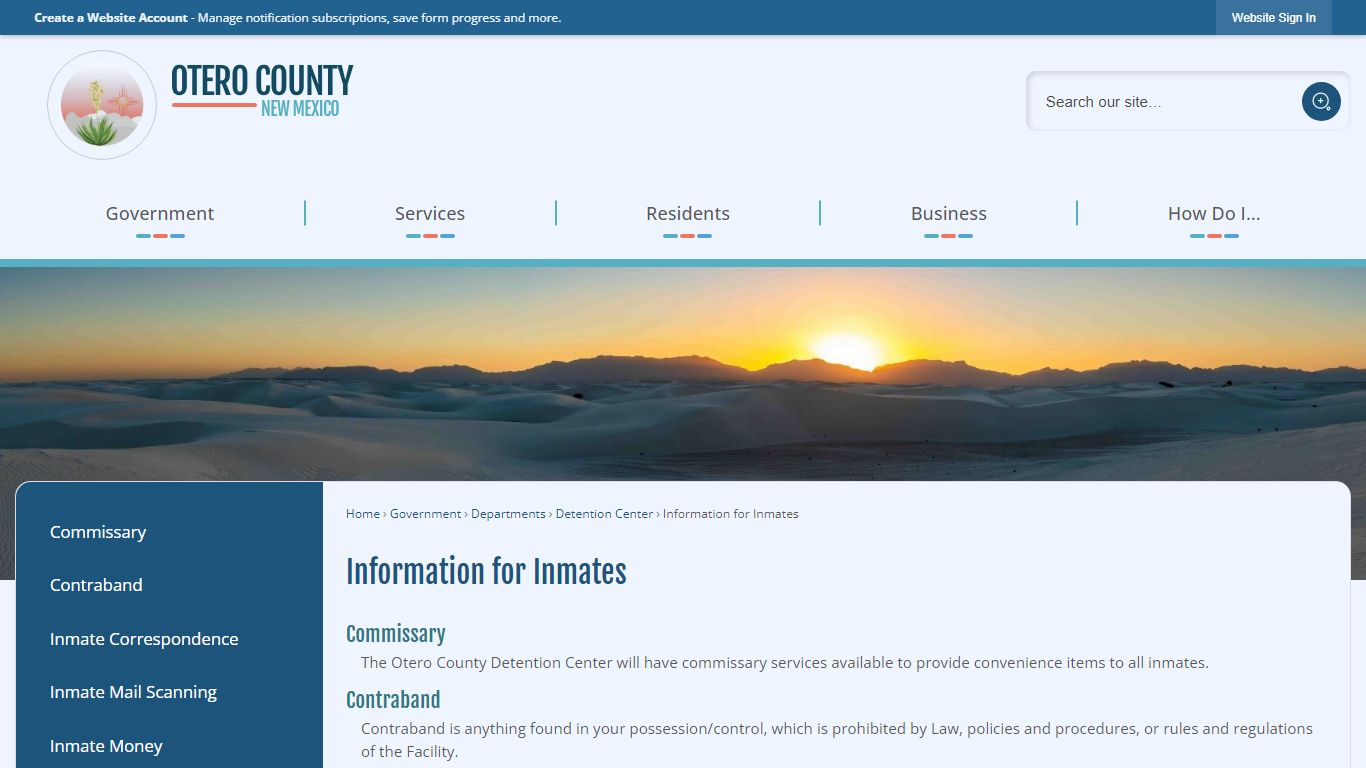 Information for Inmates | Otero County, NM